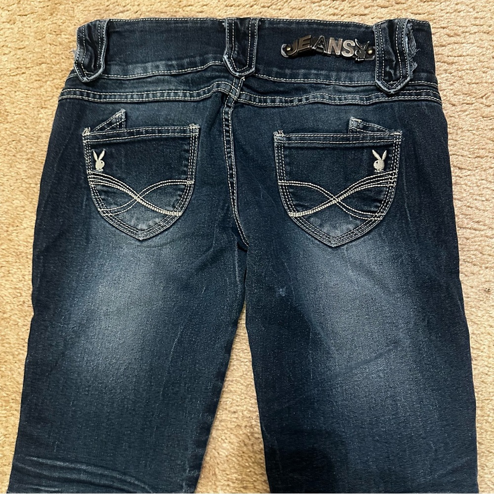 Y2K VTG PLAYBOY Sexy Low Rise Cut Tight Fit Stretch Jeans Fits 28” Waist *FLAWS - Picture 2 of 11